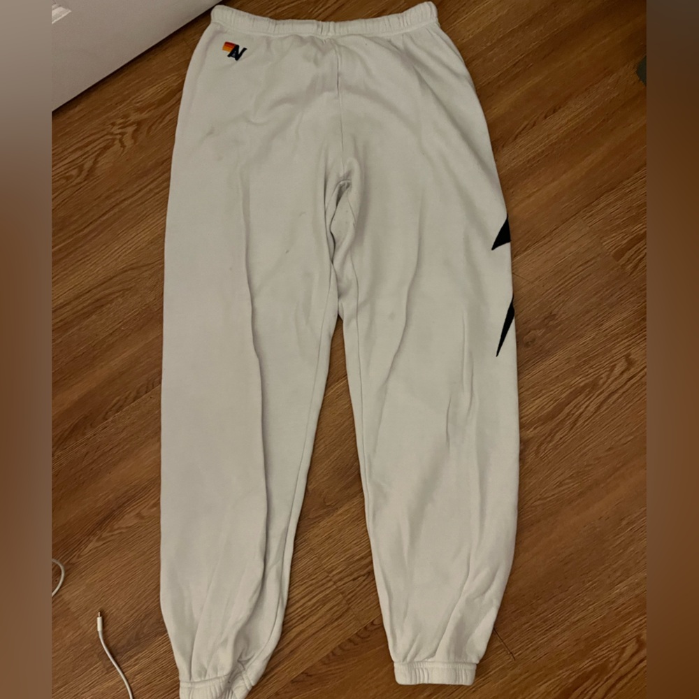 White and black aviator nation sweatpants